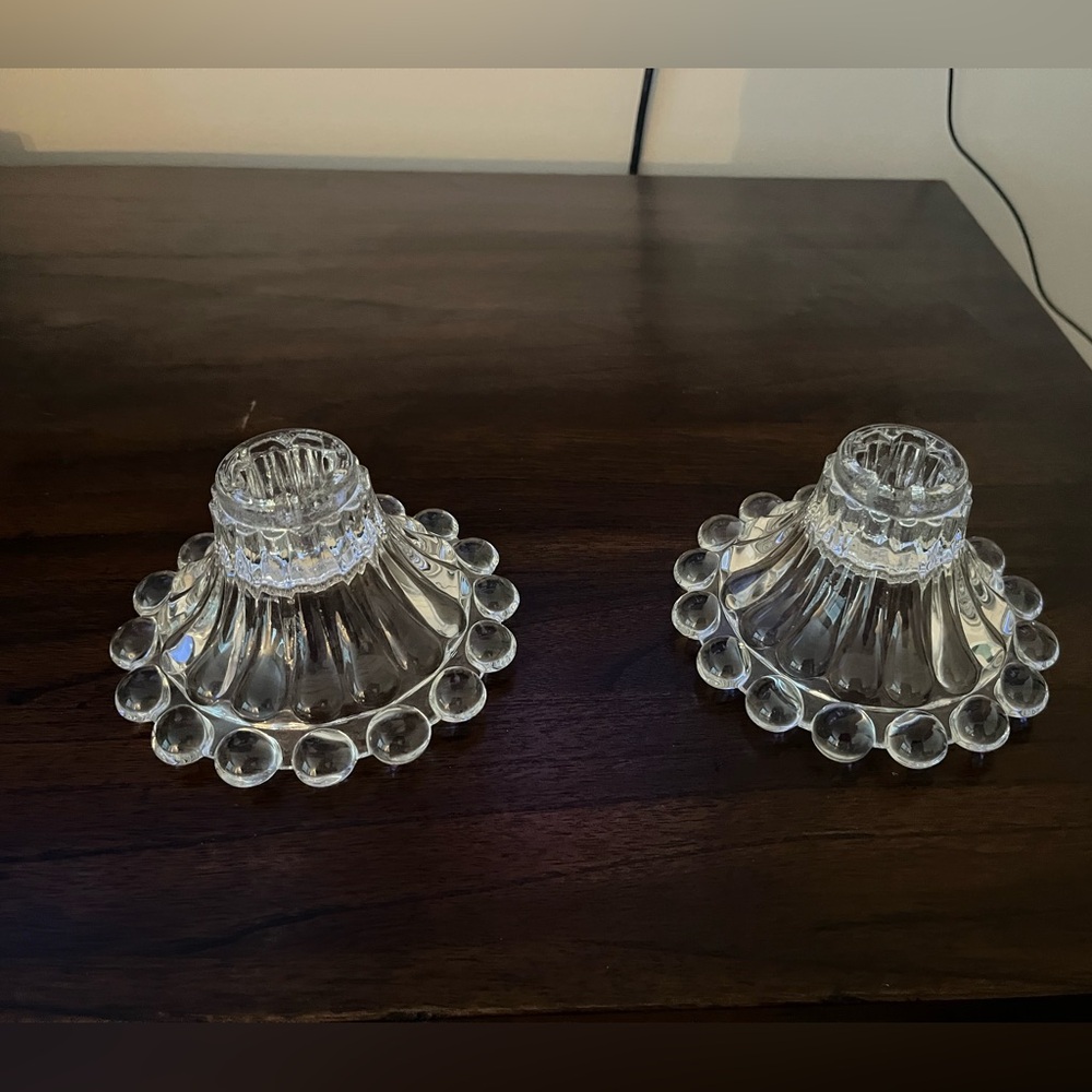2 Anchor Hocking Boopie glass taper candle holders vintage